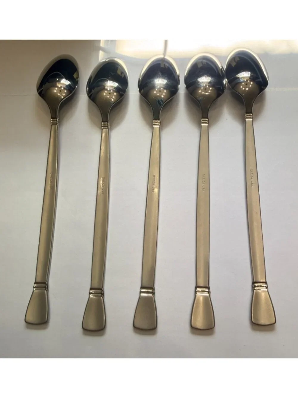 5 Oneida SATIN‎ NEXUS USA Stainless Iced Teaspoons Beverage Spoons 7.25